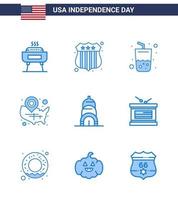 Editable Vector Line Pack of USA Day 9 Simple Blues of building location pin drink wisconsin states Editable USA Day Vector Design Elements