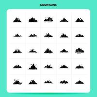 Solid 25 Mountains Icon set Vector Glyph Style Design Black Icons Set Web and Mobile Business ideas design Vector Illustration