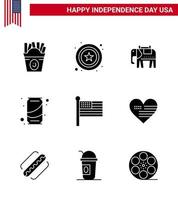 Group of 9 Solid Glyphs Set for Independence day of United States of America such as usa states american flag soda Editable USA Day Vector Design Elements