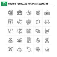 25 Shoping Retail And Video Game Elements icon set vector background