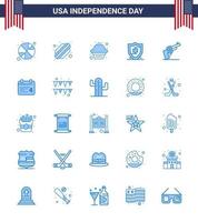 25 USA Blue Signs Independence Day Celebration Symbols of calender weapon dessert hand shield Editable USA Day Vector Design Elements