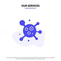 Our Services Atom Molecule Science Solid Glyph Icon Web card Template vector