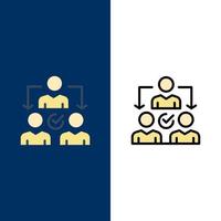 Assignment Delegate Delegating Distribution  Icons Flat and Line Filled Icon Set Vector Blue Background