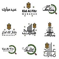 Las 9 mejores frases de eid mubarak que dicen citas de texto o letras fuentes decorativas escritura vectorial y tipografía manuscrita en cursiva para diseños folletos pancartas volantes y camisetas vector