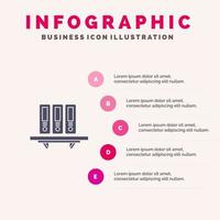 Files Archive Data Database Documents Folders Storage Solid Icon Infographics 5 Steps Presentation Background vector