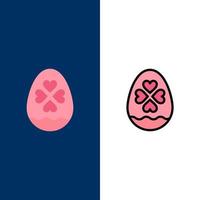 Egg Love Heart Easter  Icons Flat and Line Filled Icon Set Vector Blue Background