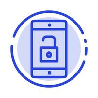 Application Mobile Mobile Application Unlock Blue Dotted Line Line Icon vector