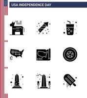 9 iconos creativos de estados unidos signos de independencia modernos y símbolos del 4 de julio de independencia estados unidos alcohol mapa unido elementos de diseño vectorial editables del día de estados unidos vector