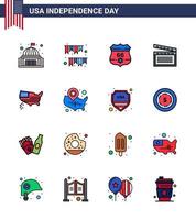 Big Pack of 16 USA Happy Independence Day USA Vector Flat Filled Lines and Editable Symbols of usa movis decoration american usa Editable USA Day Vector Design Elements