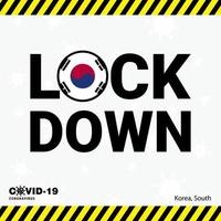 tipografía de bloqueo del sur de corea del coronavirus con bandera del país diseño de bloqueo de pandemia de coronavirus vector