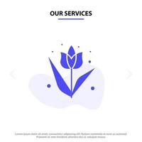 nuestros servicios decoración flor de pascua planta icono de glifo sólido plantilla de tarjeta web vector