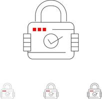 Lock Padlock Security Secure Bold and thin black line icon set vector