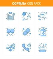 icono de conciencia de coronavirus 9 iconos azules icono incluido cuidado médico del corazón latido del pulso coronavirus viral 2019nov elementos de diseño de vectores de enfermedad