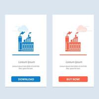 Industry Building Construction Factory Smoke  Blue and Red Download and Buy Now web Widget Card Template vector