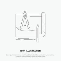 Blueprint Architecture Blueprint Construction Paper Plan Line Icon Vector