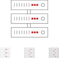 Computing Data Storage Network Bold and thin black line icon set vector