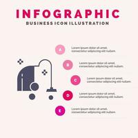 limpieza de equipos eléctricos aspiradora icono sólido infografía 5 pasos presentación antecedentes vector