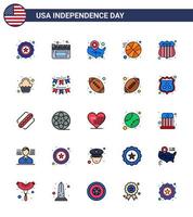 Set of 25 Vector Flat Filled Lines on 4th July USA Independence Day such as cake investigating usa badge ball Editable USA Day Vector Design Elements