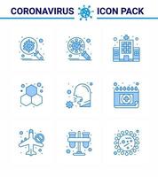 Coronavirus Prevention Set Icons 9 Blue icon such as science experiment security chemistry clinic viral coronavirus 2019nov disease Vector Design Elements