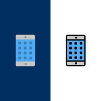 aplicación móvil aplicación móvil contraseña iconos planos y llenos de línea conjunto de iconos vector fondo azul