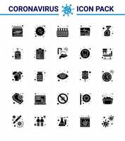 Coronavirus Prevention Set Icons 25 Solid Glyph icon such as cleaning supervision virus medical lab viral coronavirus 2019nov disease Vector Design Elements