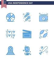 Big Pack of 9 USA Happy Independence Day USA Vector Blues and Editable Symbols of video american american paper festival Editable USA Day Vector Design Elements