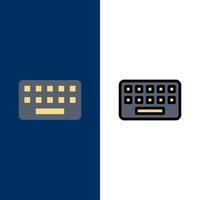 teclado tablero de escritura iconos clave plano y lleno de línea conjunto de iconos vector fondo azul