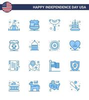 Group of 16 Blues Set for Independence day of United States of America such as indiana american frankfurter usa light Editable USA Day Vector Design Elements