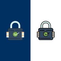 Lock Padlock Security Secure  Icons Flat and Line Filled Icon Set Vector Blue Background