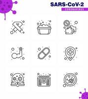 CORONAVIRUS 9 Line Icon set on the theme of Corona epidemic contains icons such as arm touch soap basin shake hand no viral coronavirus 2019nov disease Vector Design Elements