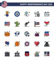 25 iconos creativos de estados unidos, signos de independencia modernos y símbolos del 4 de julio del día, cometa de vidrio, botella de vino, elementos de diseño vectorial editables del día de estados unidos vector