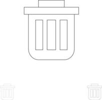 Trash Basket Bin Can Container Dustbin Office Bold and thin black line icon set vector