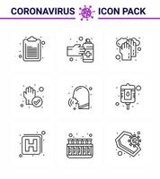 9 Line Set of corona virus epidemic icons such as rhinitis diseases hands cleaned protect viral coronavirus 2019nov disease Vector Design Elements