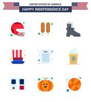 Big Pack of 9 USA Happy Independence Day USA Vector Flats and Editable Symbols of declaration of independence usa food presidents day Editable USA Day Vector Design Elements