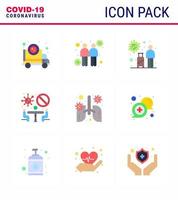 Coronavirus Awareness icon 9 Flat Color icons icon included team conference transmitters banned travel viral coronavirus 2019nov disease Vector Design Elements