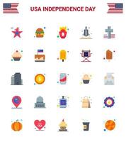 Group of 25 Flats Set for Independence day of United States of America such as american transport chips spaceship launcher Editable USA Day Vector Design Elements