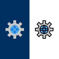 World Globe Setting Technical  Icons Flat and Line Filled Icon Set Vector Blue Background