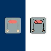 Machine Scale Weighing Weight  Icons Flat and Line Filled Icon Set Vector Blue Background