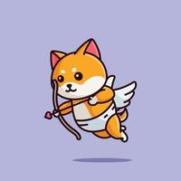 lindo cupido shiba sonrisa con amor flechas dibujos animados vector ilustración animal amor aislado