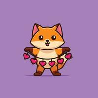 Cute fox holding a love heart garland vector cartoon illustration animal love isolated