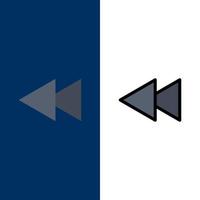 Arrow Back Reverse Rewind  Icons Flat and Line Filled Icon Set Vector Blue Background