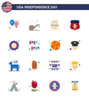 USA Independence Day Flat Set of 16 USA Pictograms of security security burger american sheild Editable USA Day Vector Design Elements