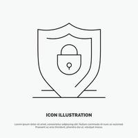 Internet Shield Lock Security Line Icon Vector