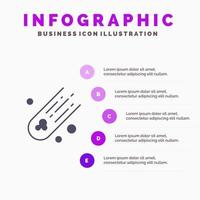 asteroide cometa espacio sólido icono infografía 5 pasos presentación fondo vector