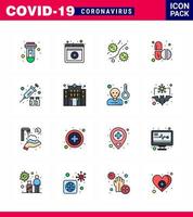 nuevo coronavirus 2019ncov 16 línea llena de color plano paquete de iconos protección cápsula gérmenes tabletas medicina coronavirus viral 2019nov enfermedad vector elementos de diseño