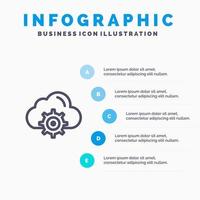 plantilla de infografía azul de computación de equipo de configuración de nube plantilla de icono de línea de vector de 5 pasos