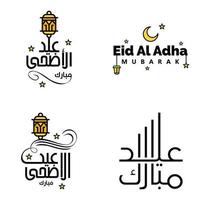 Eid Mubarak Handwritten Lettering Vector Pack of 4 Calligraphy with Stars Isolated On White Background for Your Design
