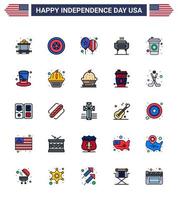 4th July USA Happy Independence Day Icon Symbols Group of 25 Modern Flat Filled Lines of drink bottle celebrate holiday celebration Editable USA Day Vector Design Elements