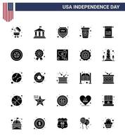 USA Happy Independence DayPictogram Set of 25 Simple Solid Glyph of usa text shield scroll drink Editable USA Day Vector Design Elements