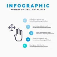 Hand Hand Cursor Up Hold Line icon with 5 steps presentation infographics Background vector